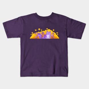 Smiling Purple Cat in Flowers Kids T-Shirt